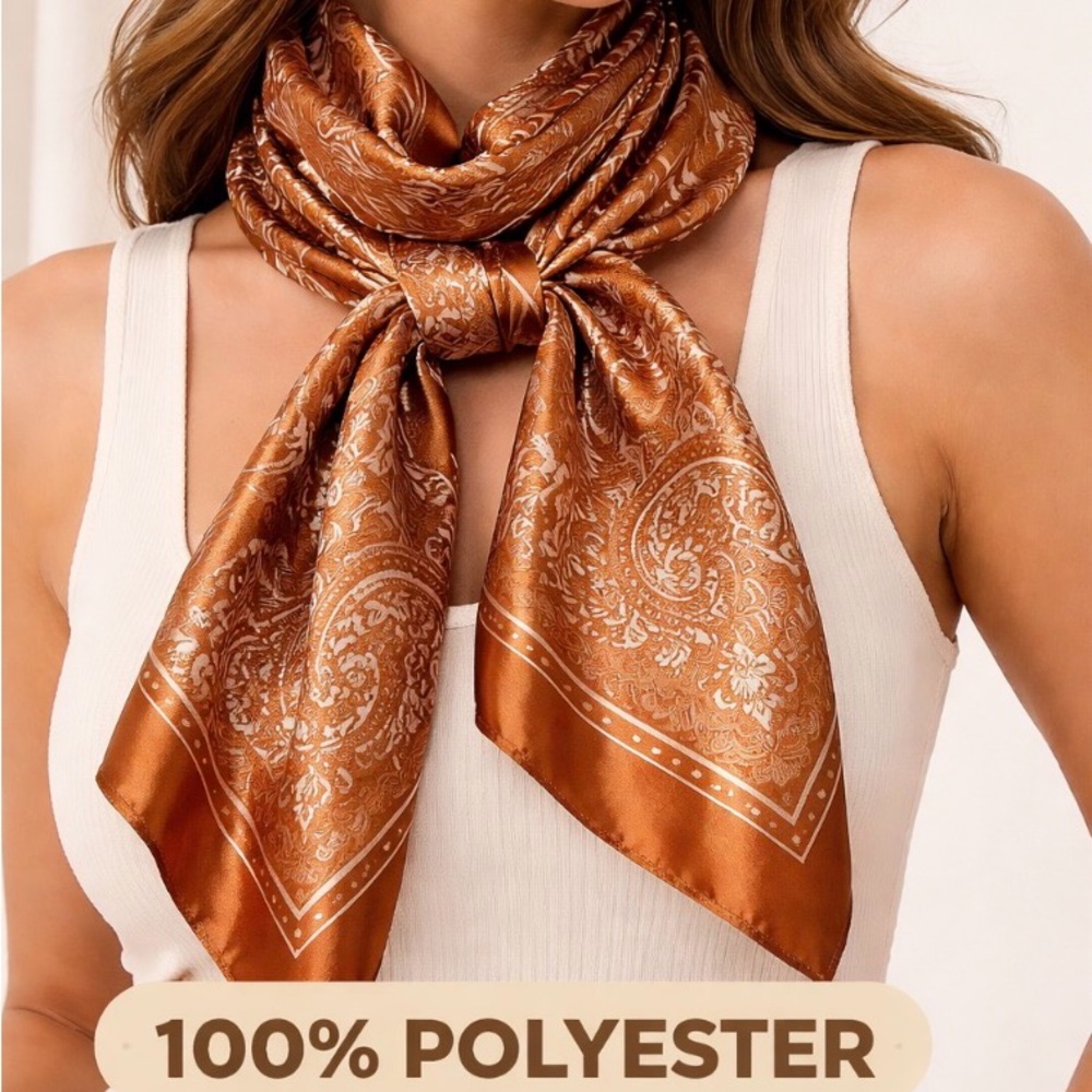 Bundle of 2 Satin Bandana Scarves | Brown & Sage | 100% Polyester